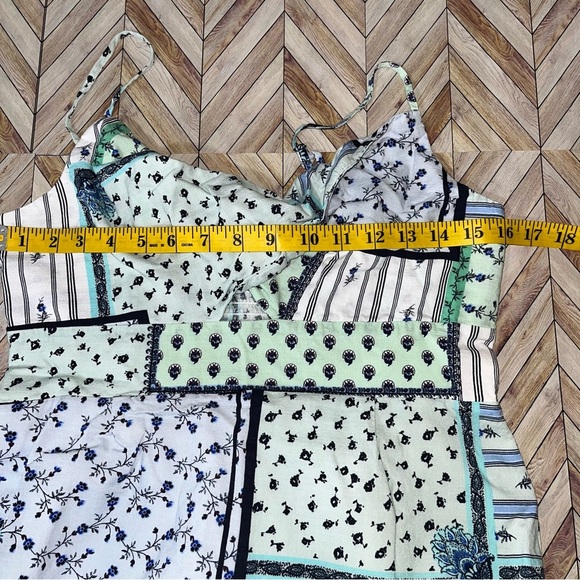 LOFT PETITE Patchwork Spaghetti Strap Twist Cutout Cami Dress Short Mini Sz 10 - Picture 8 of 13